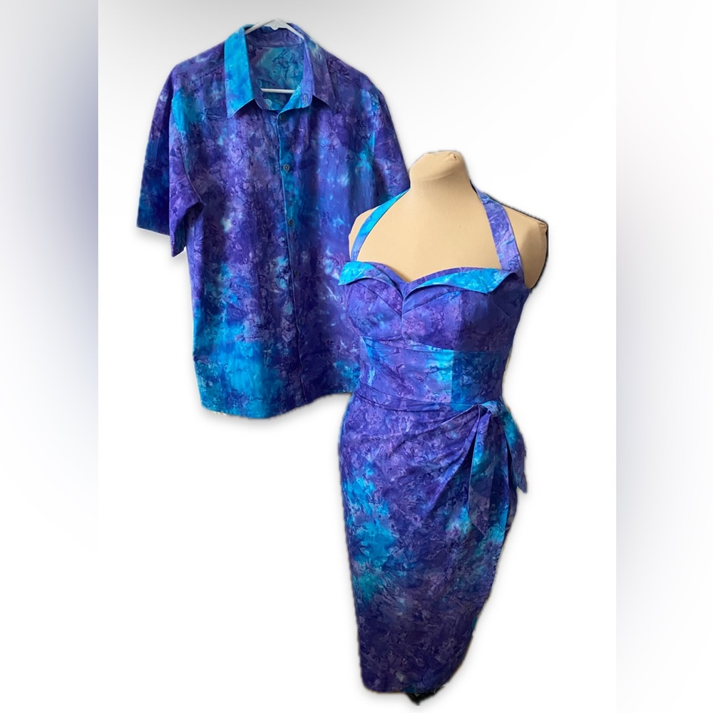 SALE! Batik Purple and Blue Dress and Shirt Set 👕👗